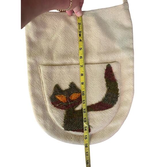 Adorable cat tote bag linen and cotton with front pocket handmade and beautiful! - Picture 5 of 7